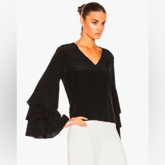 Alexis Valencia Silk Tiered Sleeve Blouse in Black S - Picture 4 of 7